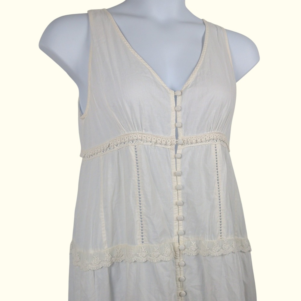 Romantic Prairie Cottagecore Ivory Cotton Crochet Lace Tiered Maxi Dress Large